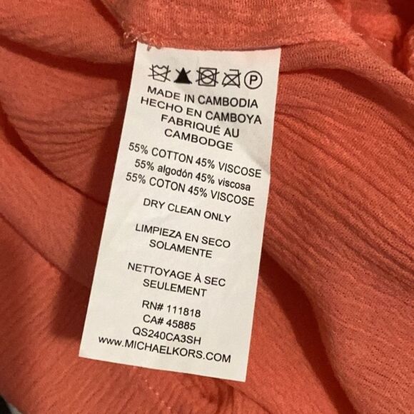 MICHAEL KORS CORAL SHORT SLEEVE TOP BLOUSE CRINKLE SIZE MEDIUM - Picture 8 of 8